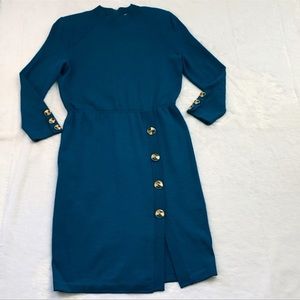 Like New Turquoise St John Knit Dress with Gold Buttons